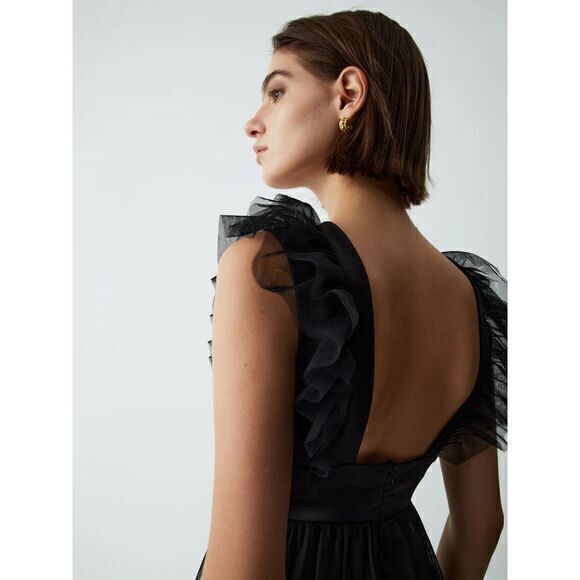 Commense Ruffle Mesh Plunge Long Dress Size M - Picture 10 of 11